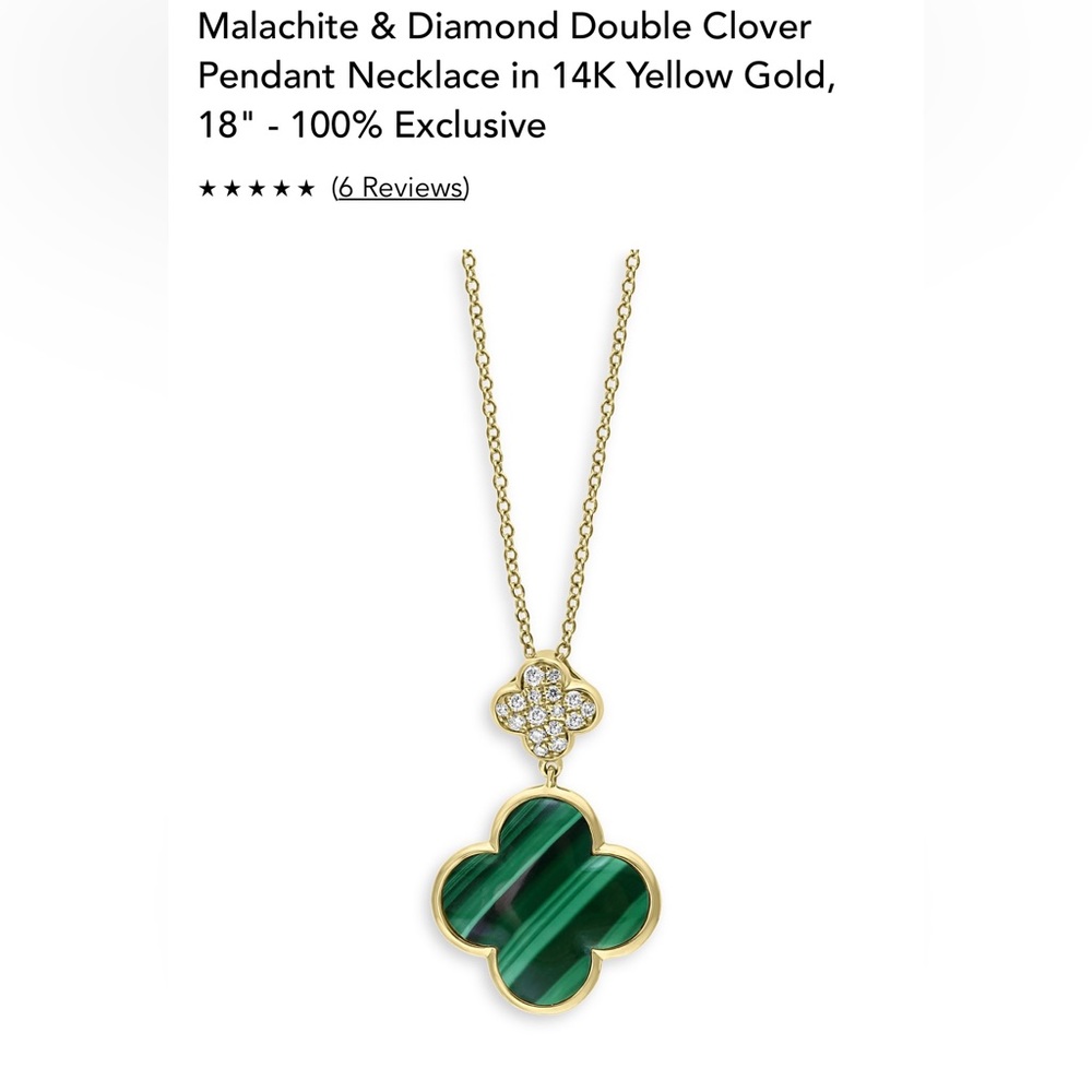 Malachite & Diamond Double Clover Pendant Necklace in 14K Yellow Gold,18